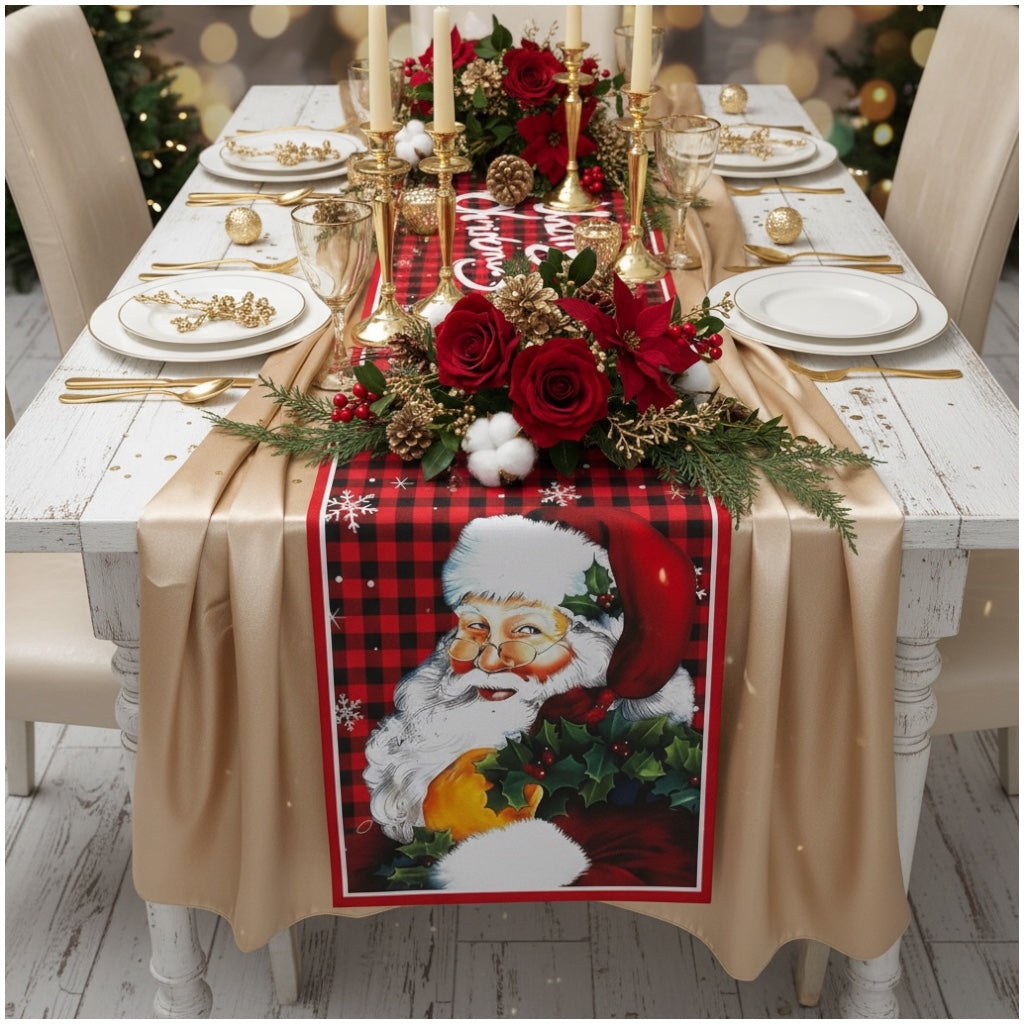 Beautiful Festive Santa Red Plaid Christmas Table Runner – 30 × 180 cm
