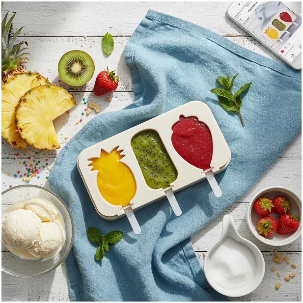 Silicone Ice Pop Mould – Pineapple, Ice-Cream & Strawberry Shape