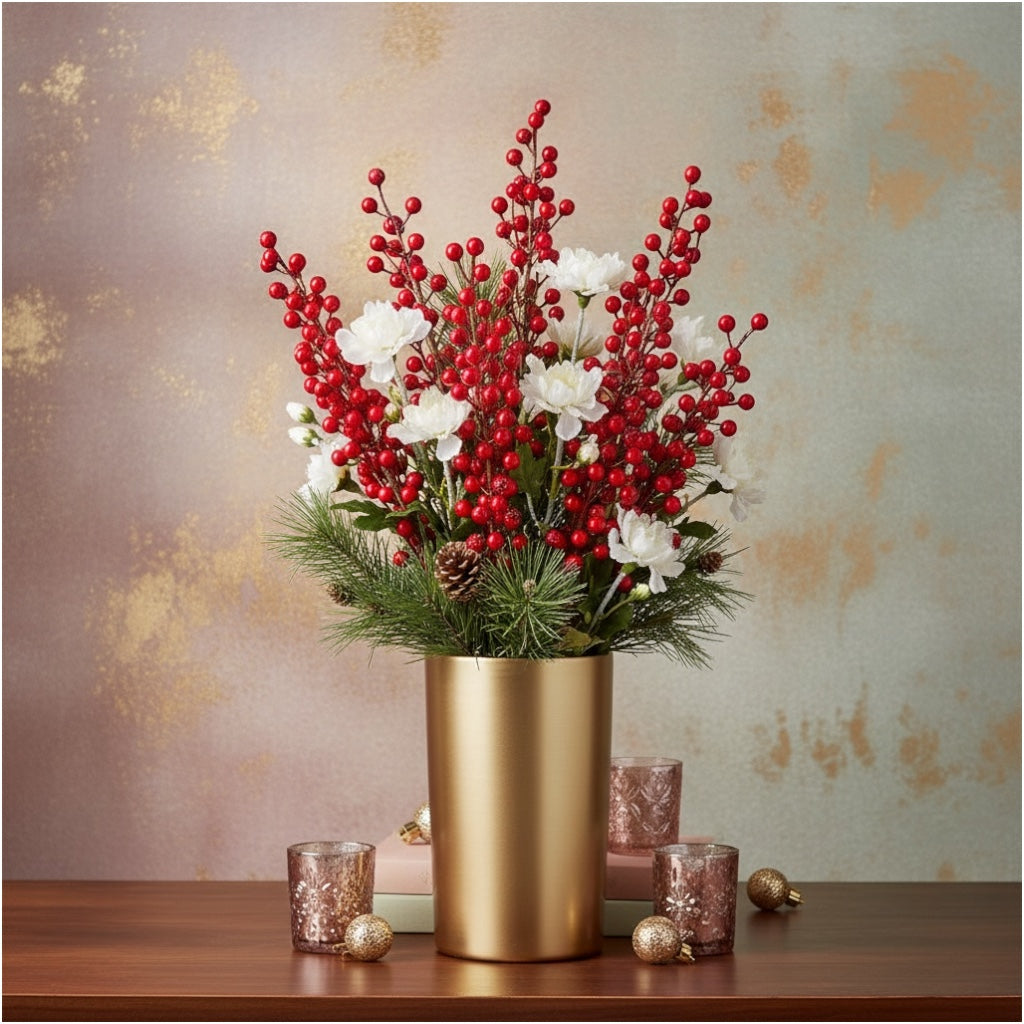 63cm Red Holly Berry Stems (Set of 4)–Beautiful Decorative Stalks for Vase