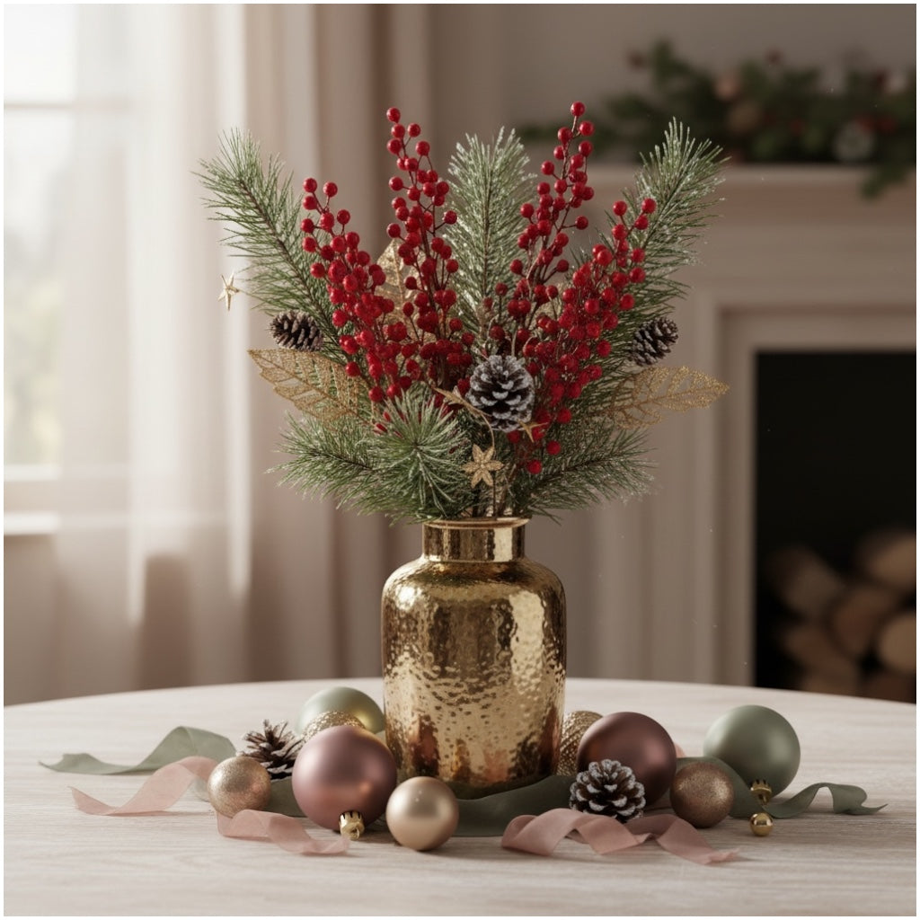 63cm Red Holly Berry Stems (Set of 4)–Beautiful Decorative Stalks for Vase