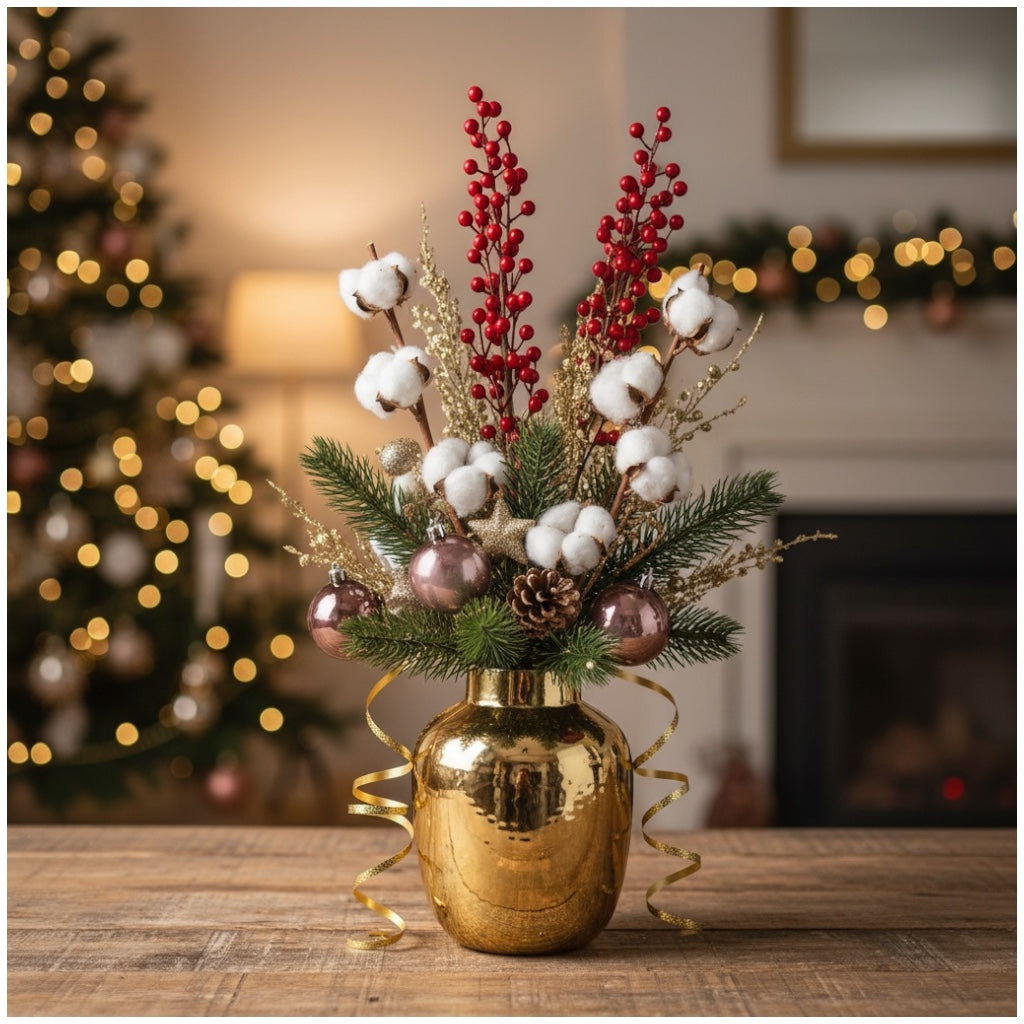 63cm Red Holly Berry Stems (Set of 4)–Beautiful Decorative Stalks for Vase