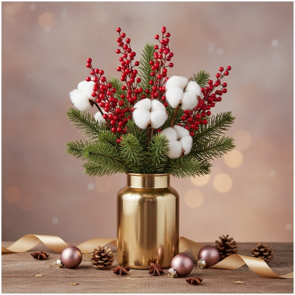 63cm Red Holly Berry Stems (Set of 4)–Beautiful Decorative Stalks for Vase