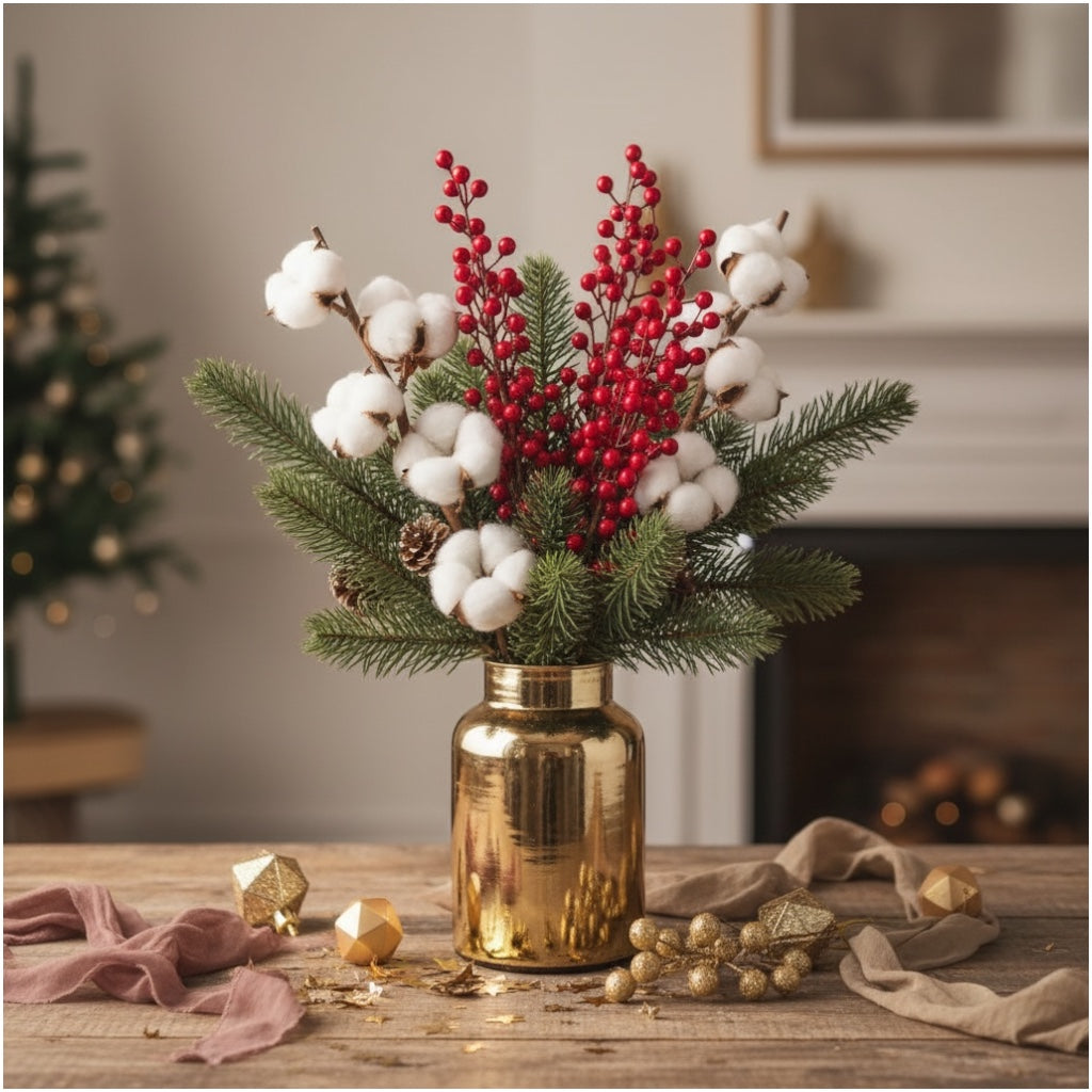 63cm Red Holly Berry Stems (Set of 4)–Beautiful Decorative Stalks for Vase