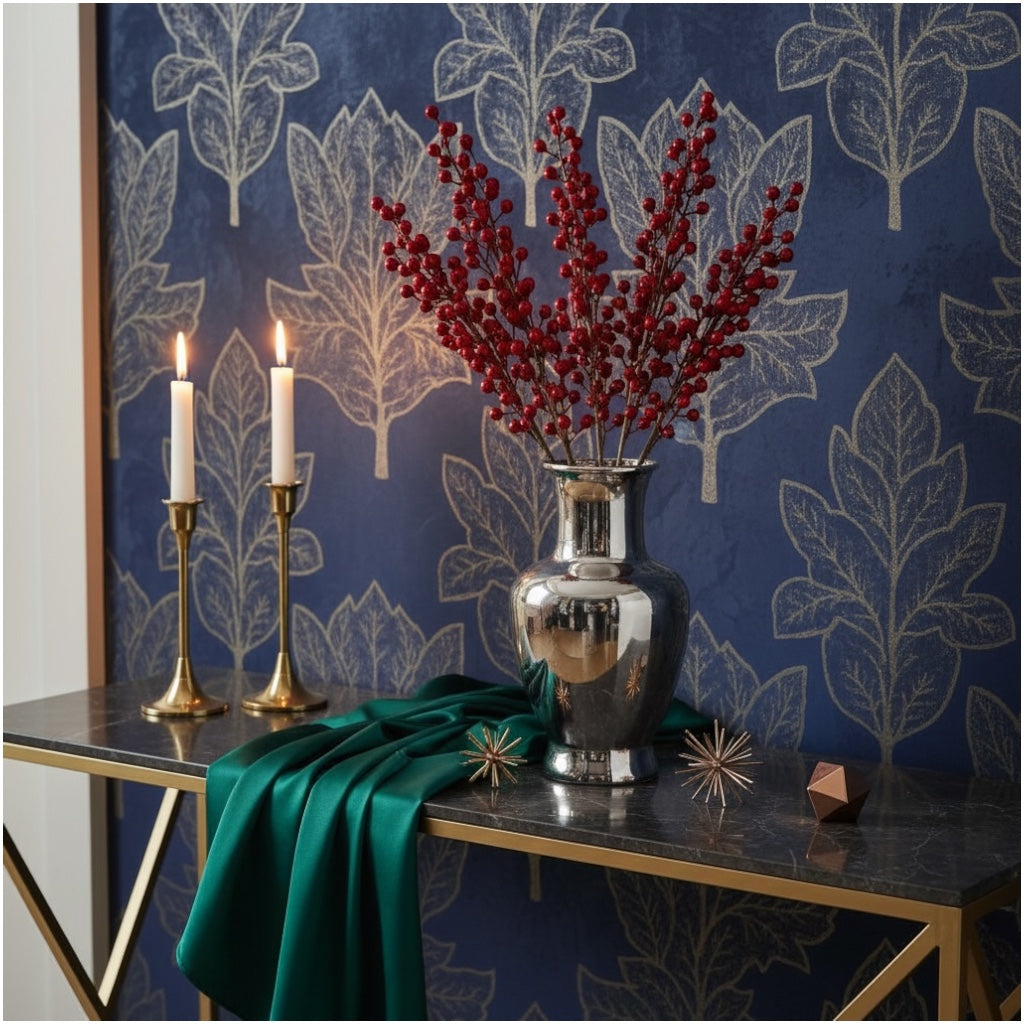 63cm Red Holly Berry Stems (Set of 4)–Beautiful Decorative Stalks for Vase