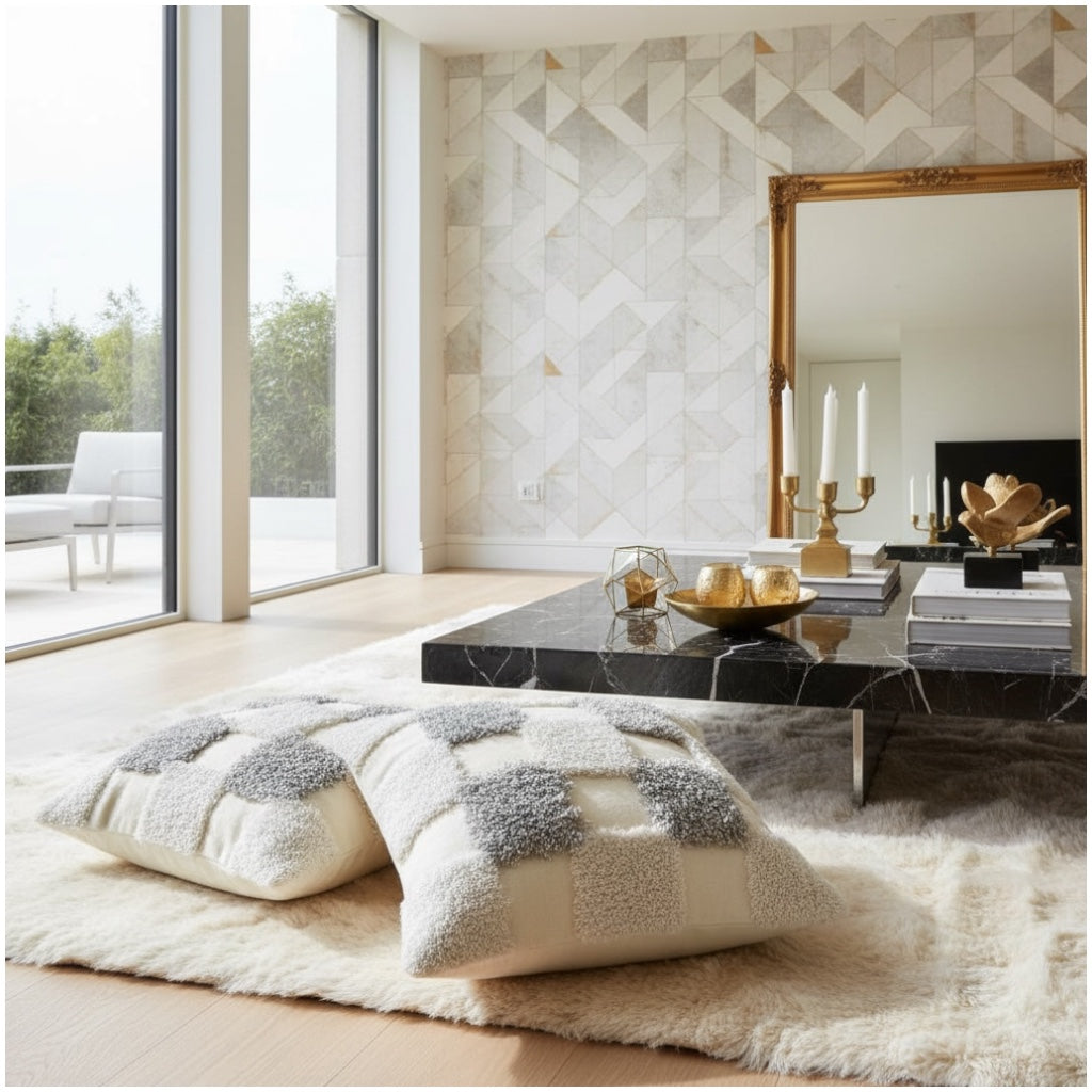 Modern Checkered Tufted Scatter Cushions – 45×45 cm (Set of 2