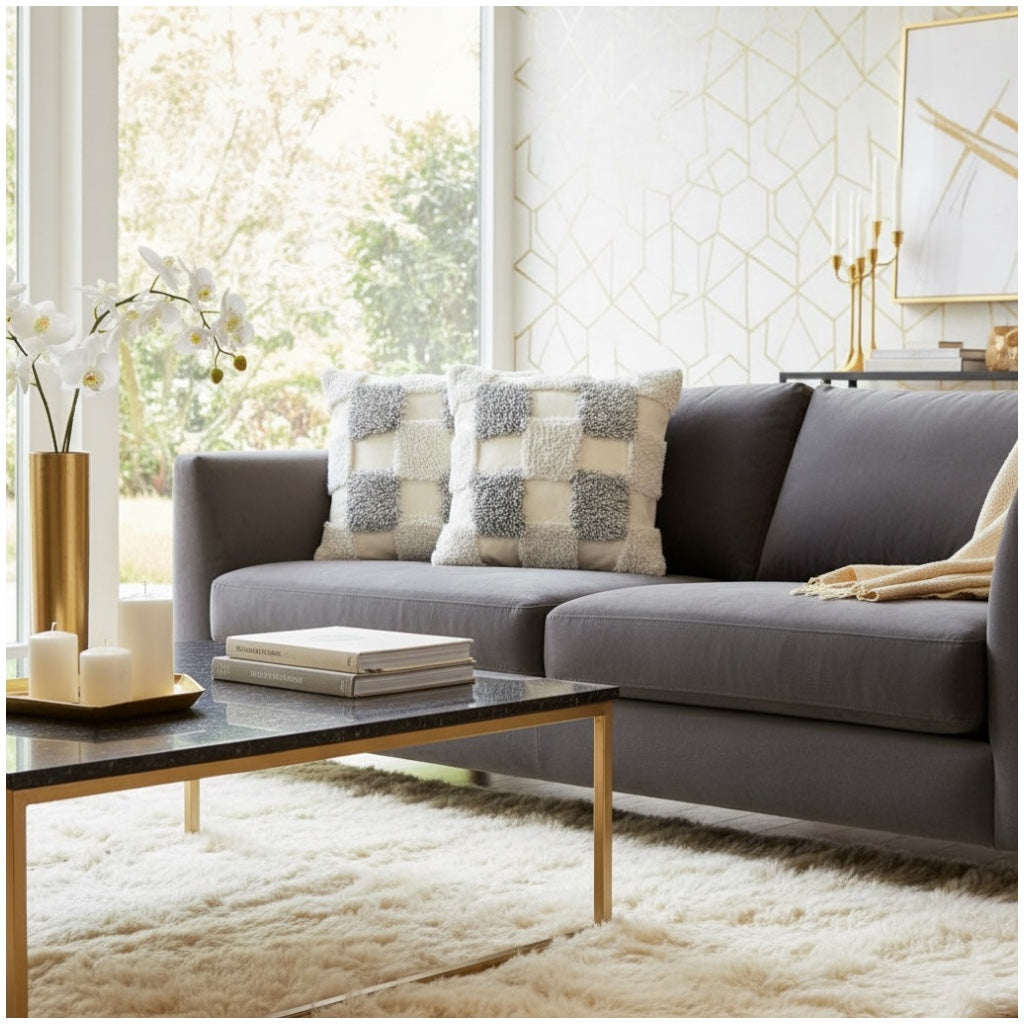 Modern Checkered Tufted Scatter Cushions – 45×45 cm (Set of 2