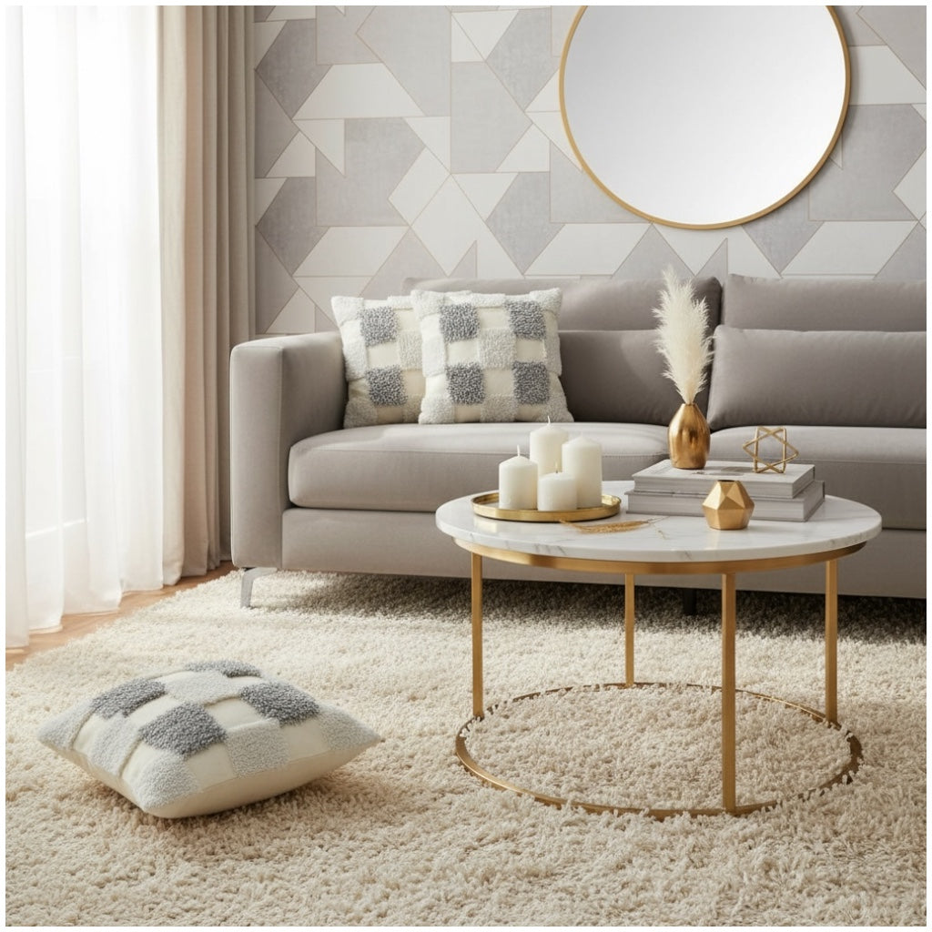 Modern Checkered Tufted Scatter Cushions – 45×45 cm (Set of 2