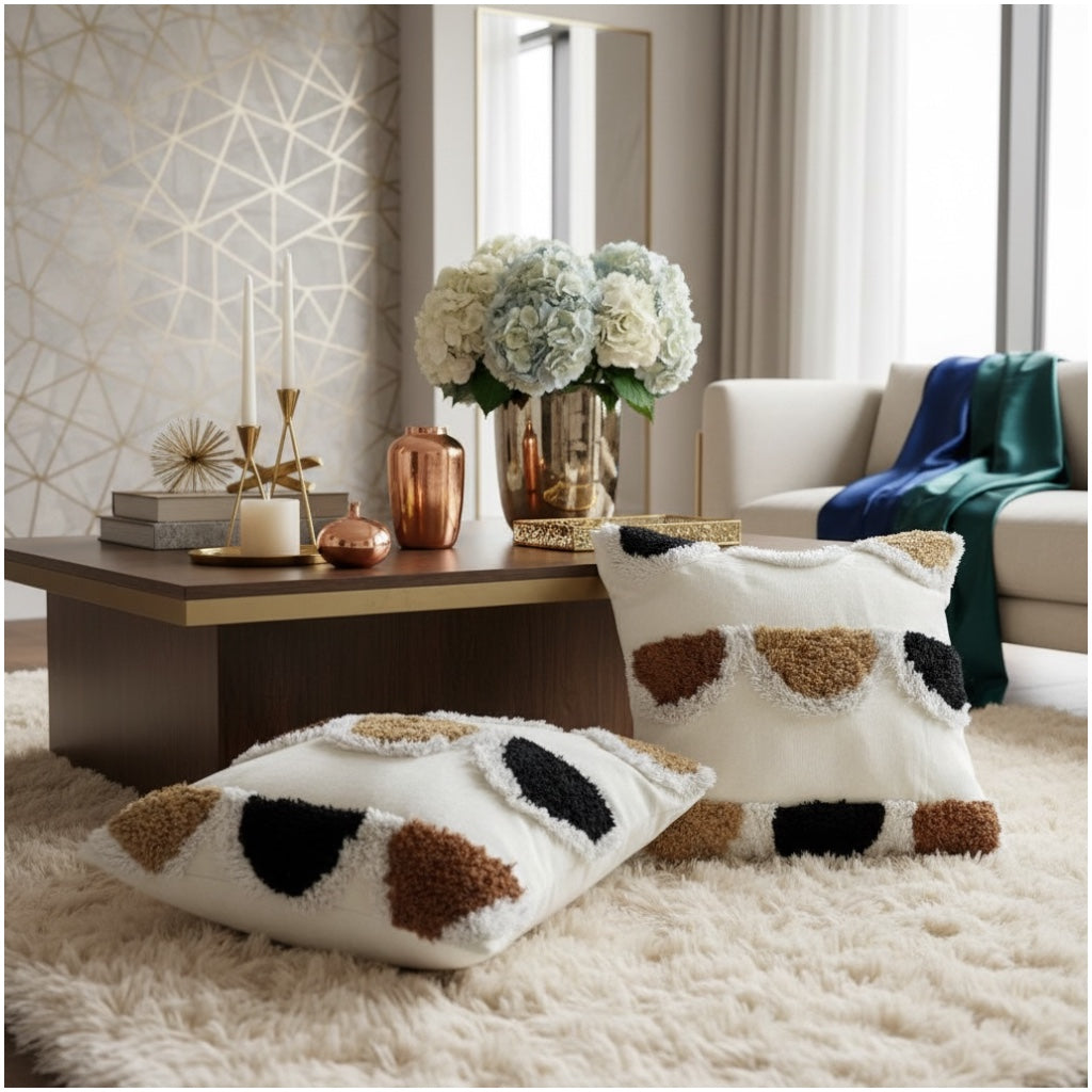 Modern Textured Tufted Scatter Cushions–45×45 cm- Blended Cotton(Set of 2