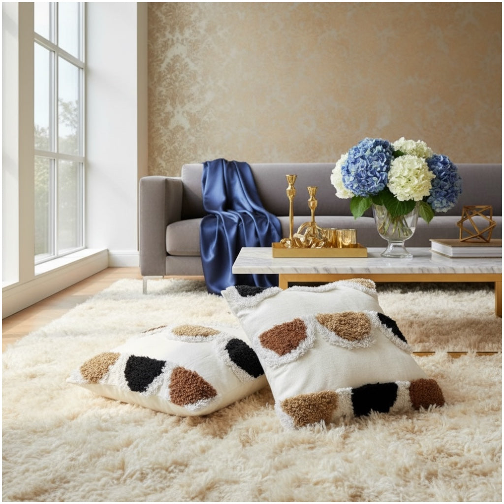 Modern Textured Tufted Scatter Cushions–45×45 cm- Blended Cotton(Set of 2