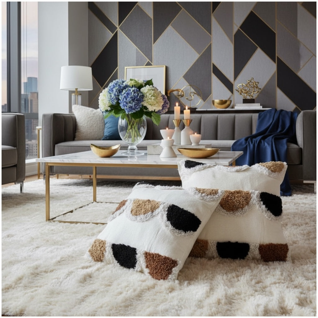 Modern Textured Tufted Scatter Cushions–45×45 cm- Blended Cotton(Set of 2