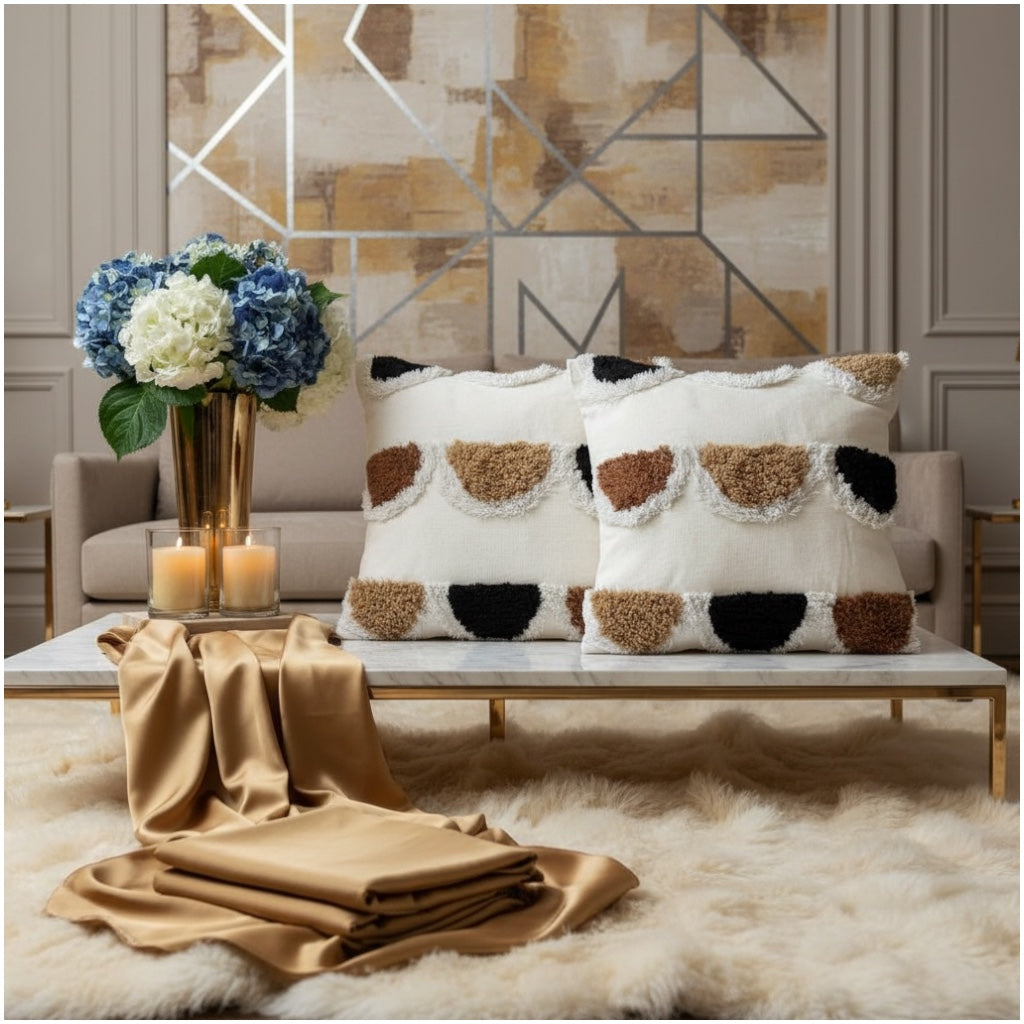 Modern Textured Tufted Scatter Cushions–45×45 cm- Blended Cotton(Set of 2