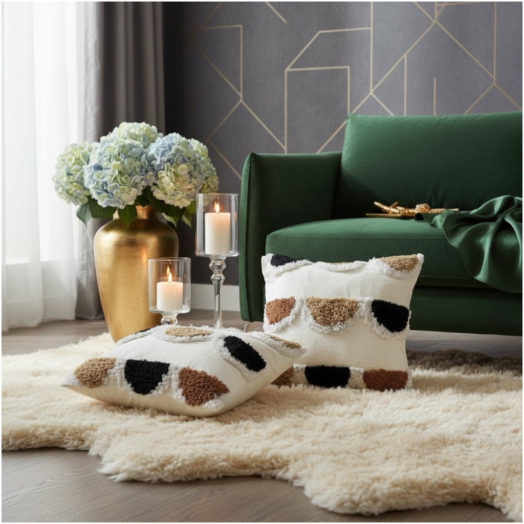 Modern Textured Tufted Scatter Cushions–45×45 cm- Blended Cotton(Set of 2