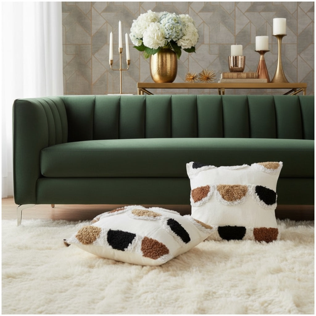 Modern Textured Tufted Scatter Cushions–45×45 cm- Blended Cotton(Set of 2
