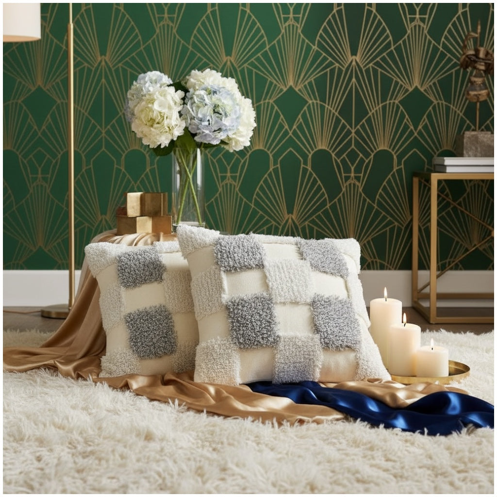 Modern Checkered Tufted Scatter Cushions – 45×45 cm (Set of 2