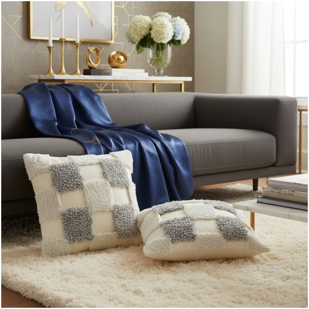 Modern Checkered Tufted Scatter Cushions – 45×45 cm (Set of 2