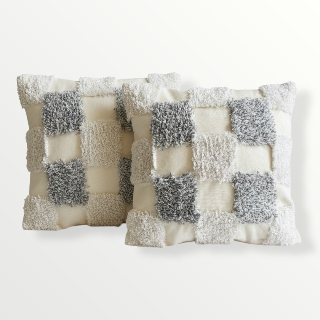 Modern Checkered Tufted Scatter Cushions – 45×45 cm (Set of 2