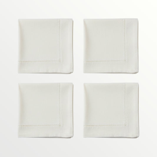 Set of 4 Off-White Table Napkins (45×45cm)–Elegant Cut-Out Border Detailin