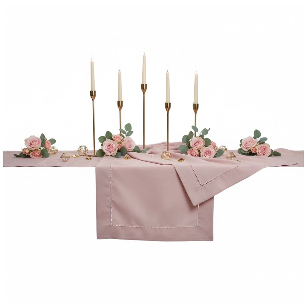 Blush Pink Elegant Table Runner with Decorative Stitch Detail – 40 x 180 cm