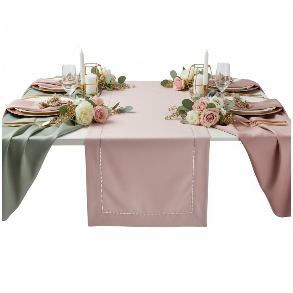 Blush Pink Elegant Table Runner with Decorative Stitch Detail – 40 x 180 cm