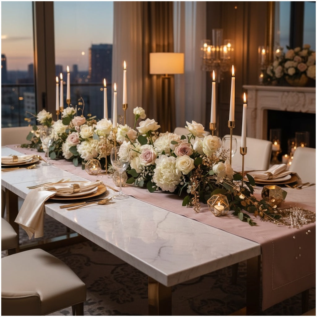 Blush Pink Elegant Table Runner with Decorative Stitch Detail – 40 x 180 cm