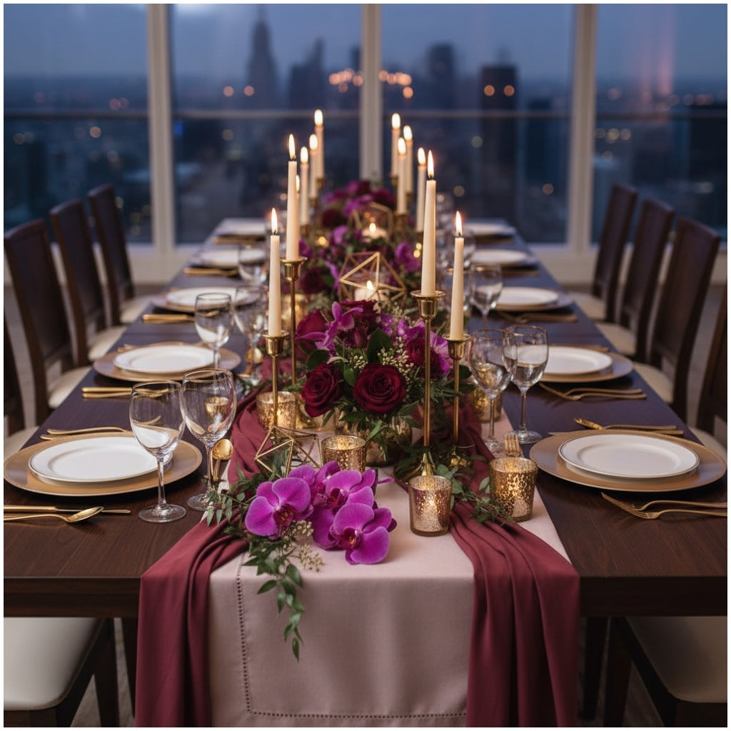 Blush Pink Elegant Table Runner with Decorative Stitch Detail – 40 x 180 cm