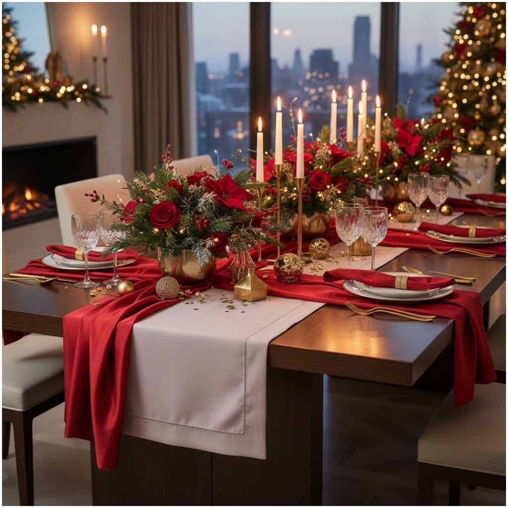 Blush Pink Elegant Table Runner with Decorative Stitch Detail – 40 x 180 cm