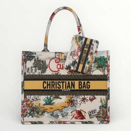 Cannes Print Canvas Shopper Tote – Structured Everyday Carry Bag