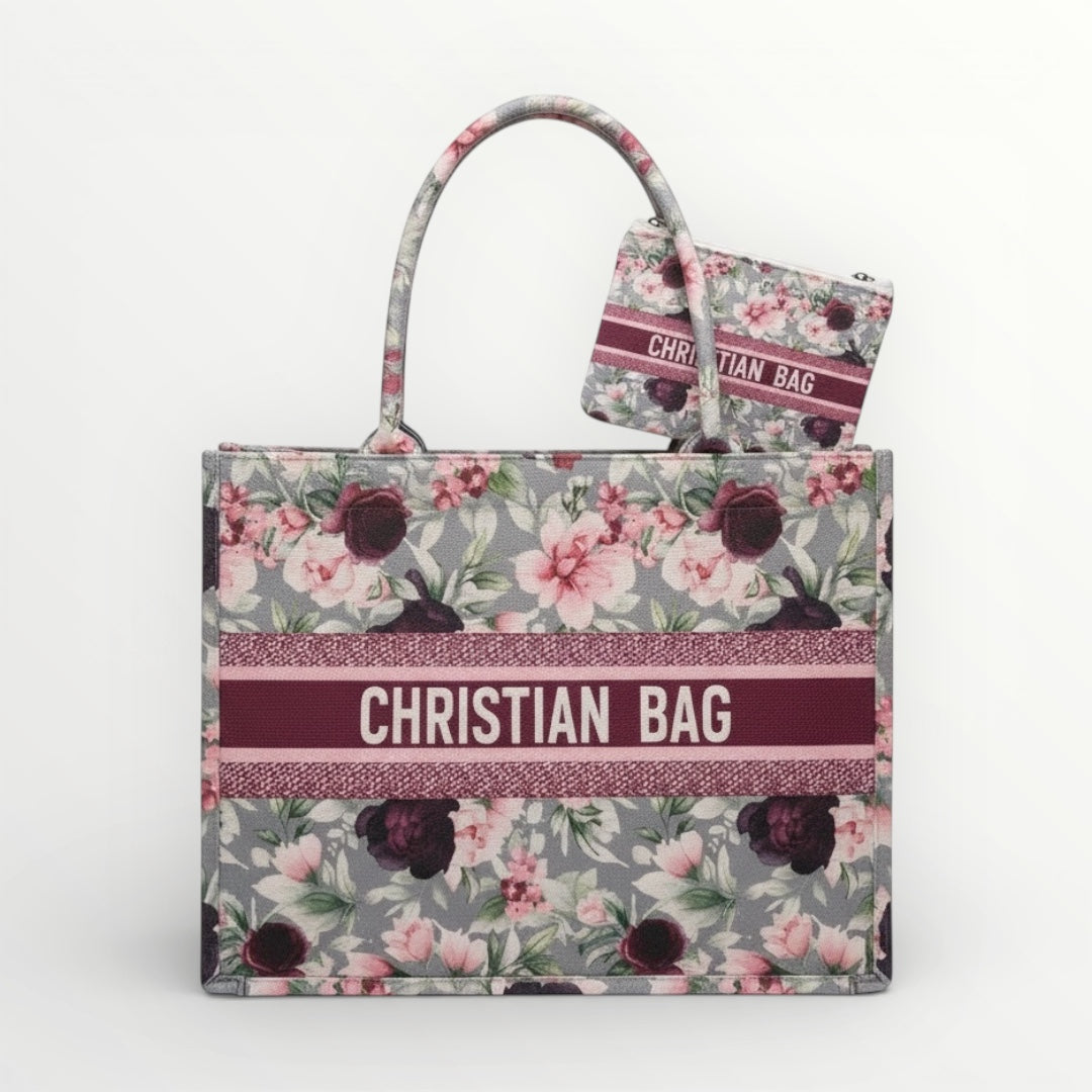 Chic Floral Canvas Shopper Tote Bag with Matching Pouch – Everyday Carry