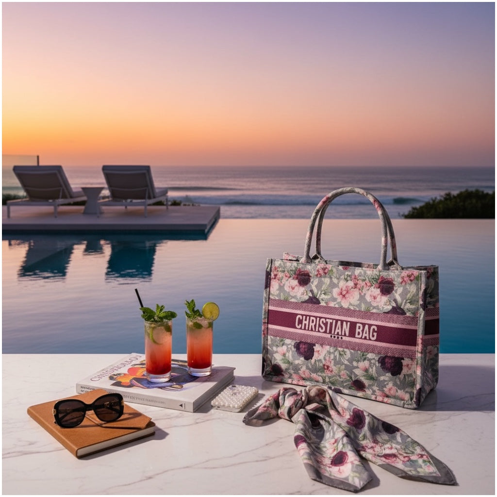 Chic Floral Canvas Shopper Tote Bag with Matching Pouch – Everyday Carry