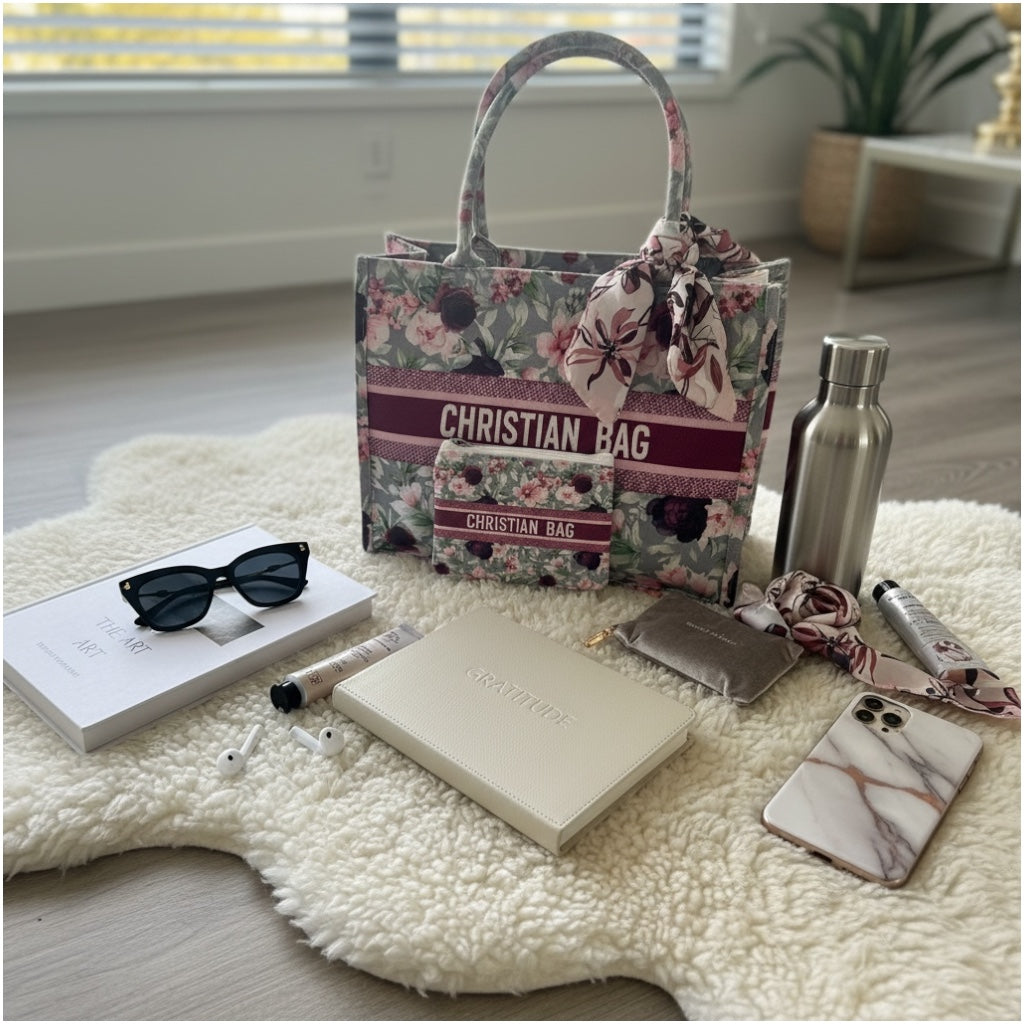 Chic Floral Canvas Shopper Tote Bag with Matching Pouch – Everyday Carry