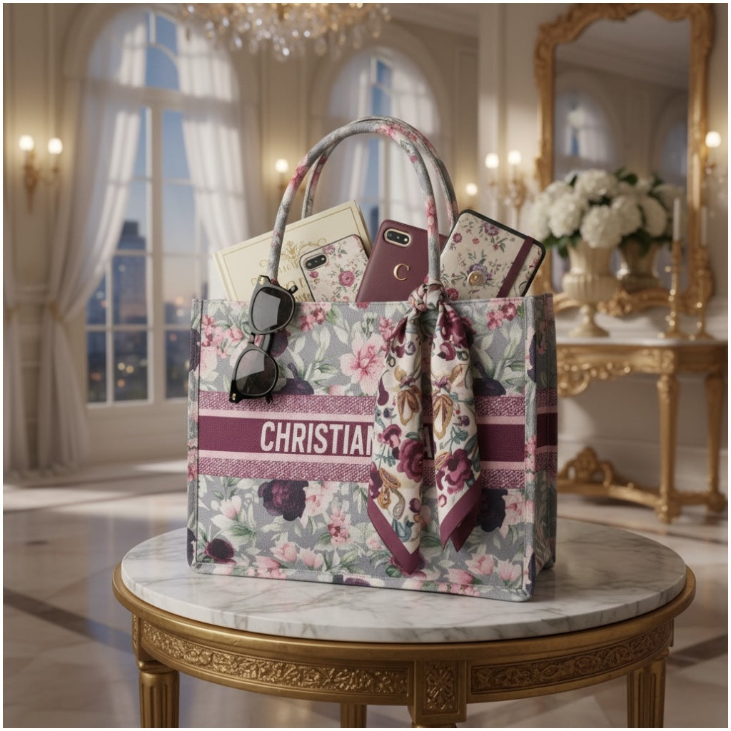 Chic Floral Canvas Shopper Tote Bag with Matching Pouch – Everyday Carry