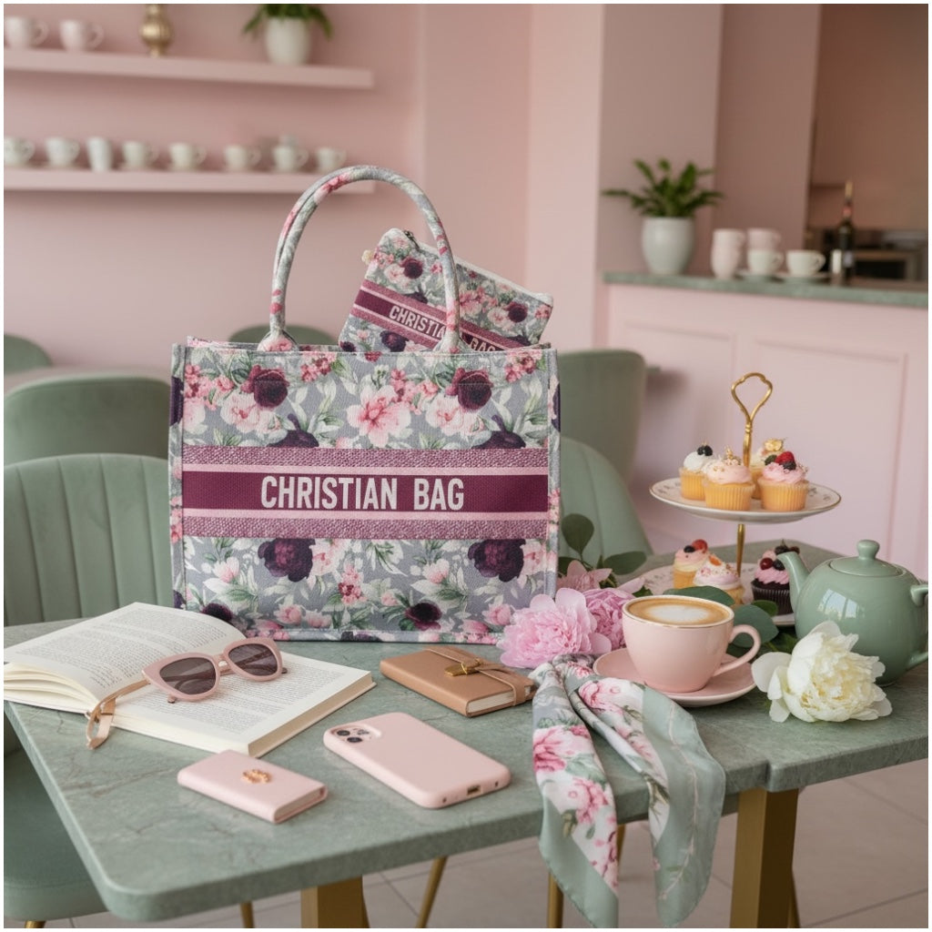 Chic Floral Canvas Shopper Tote Bag with Matching Pouch – Everyday Carry