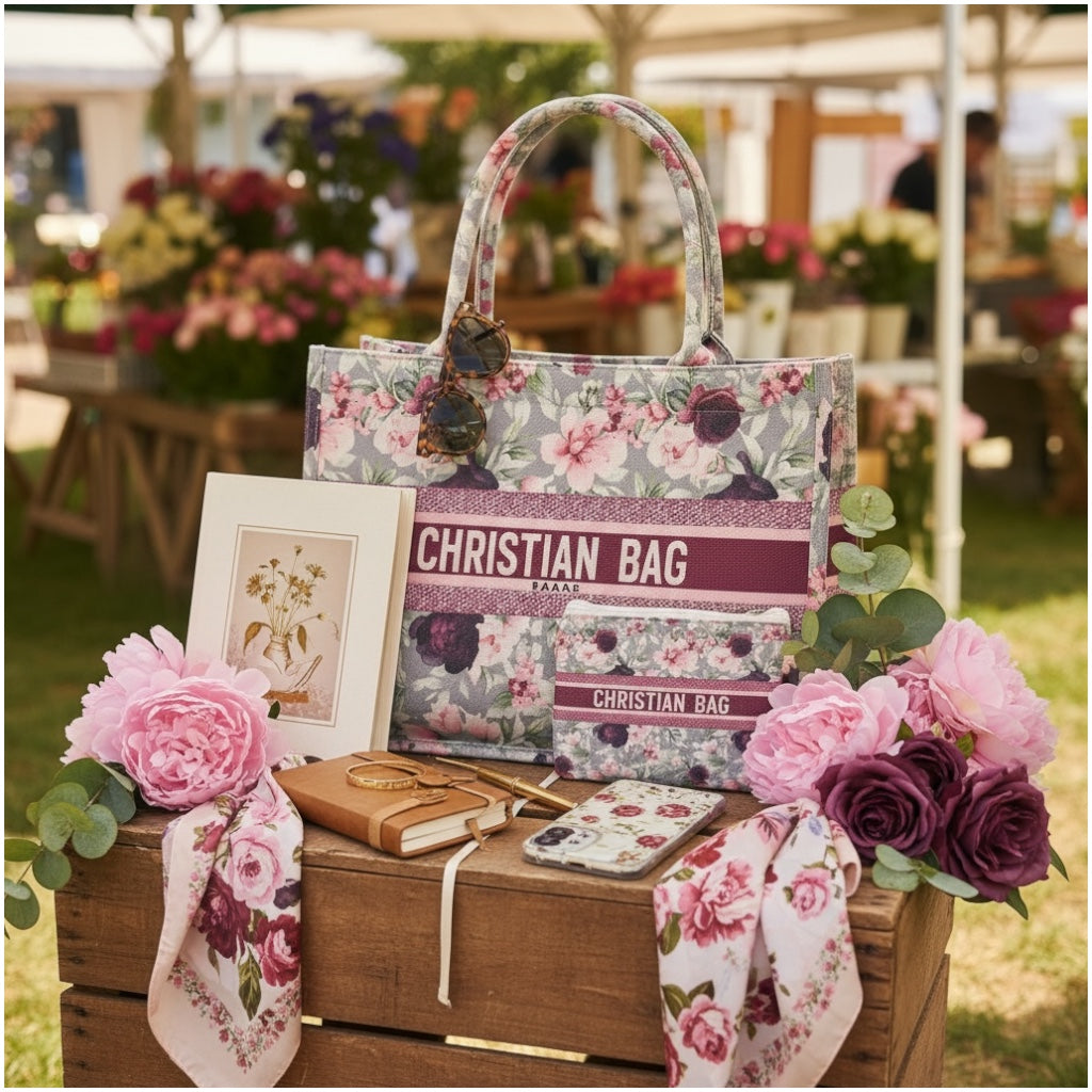 Chic Floral Canvas Shopper Tote Bag with Matching Pouch – Everyday Carry