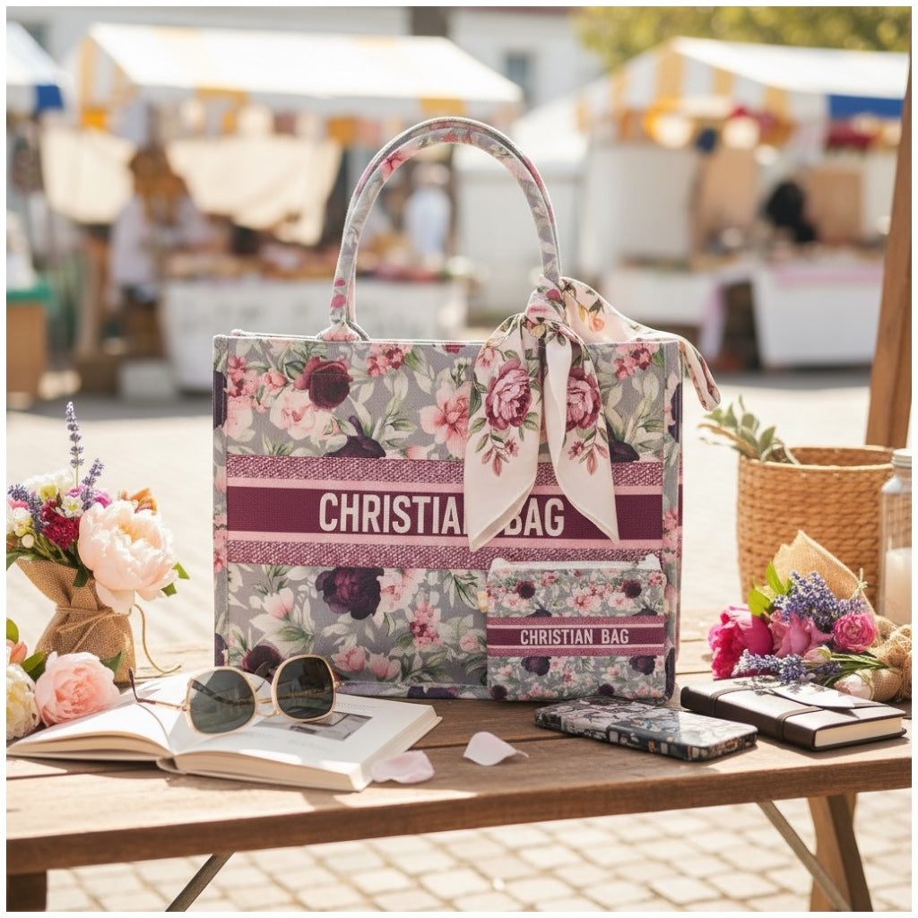 Chic Floral Canvas Shopper Tote Bag with Matching Pouch – Everyday Carry