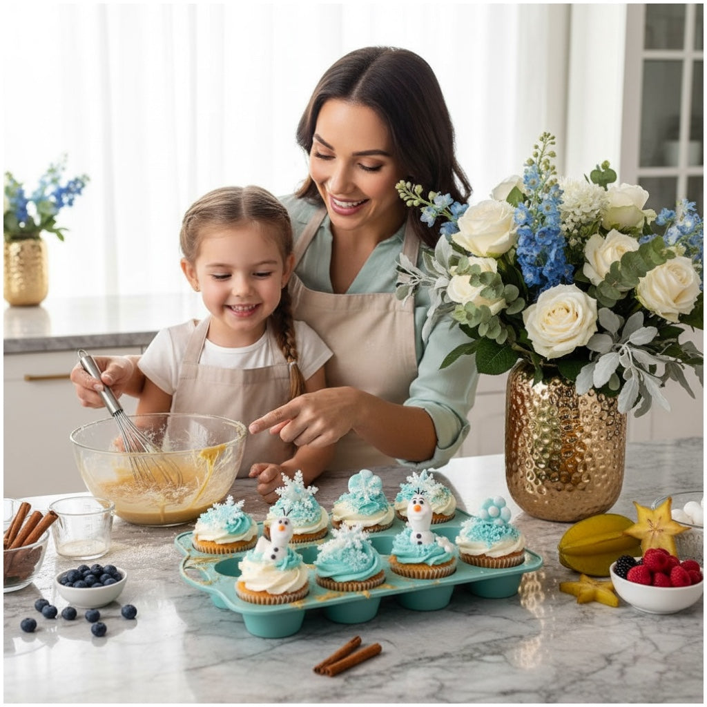 Professional Baking Mould- 12-Cup Silicone Muffin & Cupcake Baking Tray – BPA-