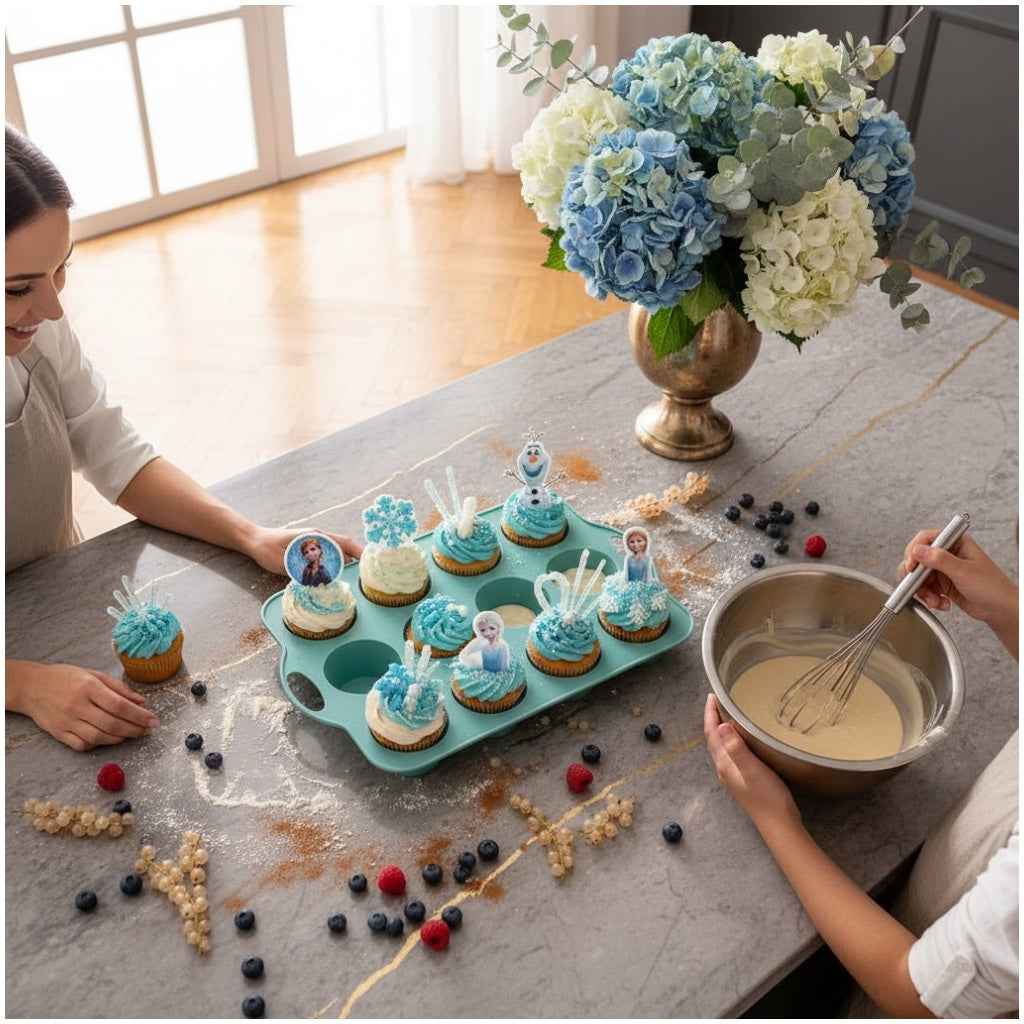 Professional Baking Mould- 12-Cup Silicone Muffin & Cupcake Baking Tray – BPA-