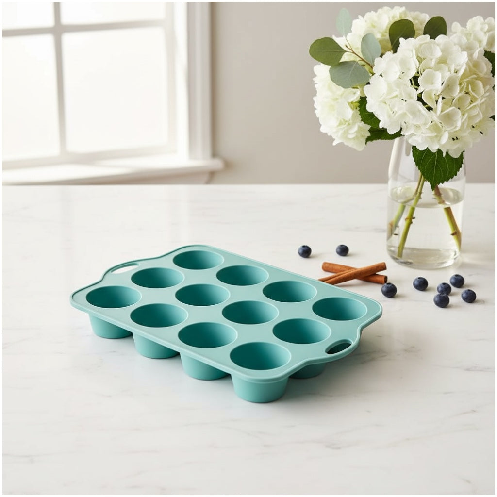 Professional Baking Mould- 12-Cup Silicone Muffin & Cupcake Baking Tray – BPA-
