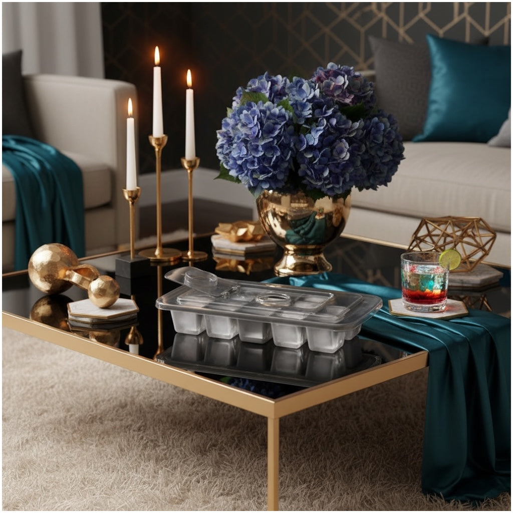 5 Cavity Silicone Ice Cube Tray With Lid And Center Fill Hole