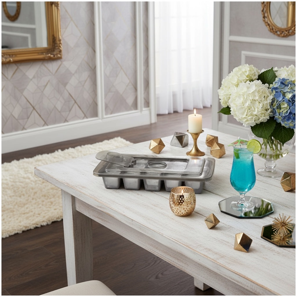 5 Cavity Silicone Ice Cube Tray With Lid And Center Fill Hole