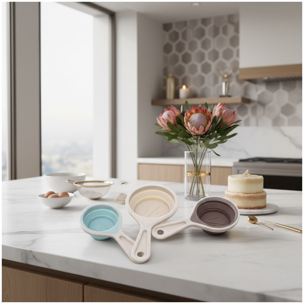 3 Piece Collapsible Silicone Measuring Cups Set for Baking and Cooking