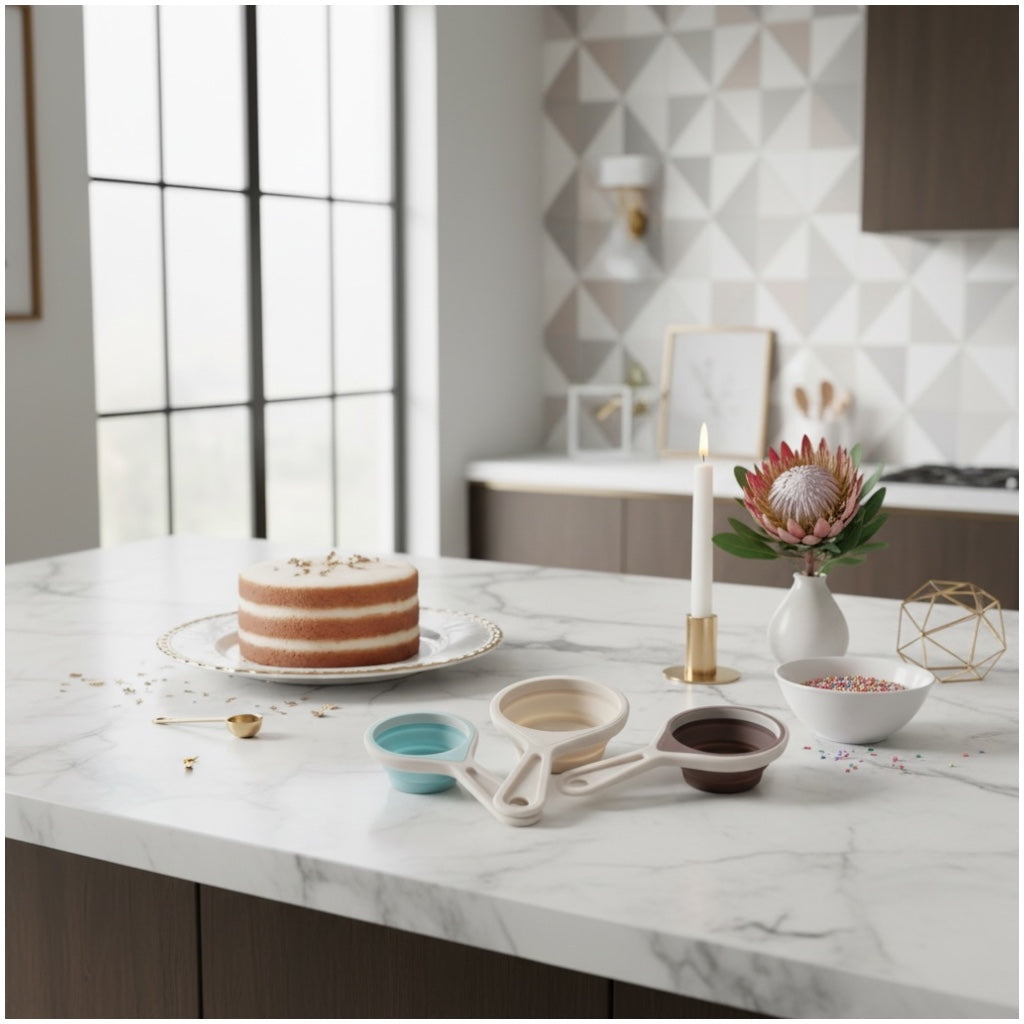 3 Piece Collapsible Silicone Measuring Cups Set for Baking and Cooking