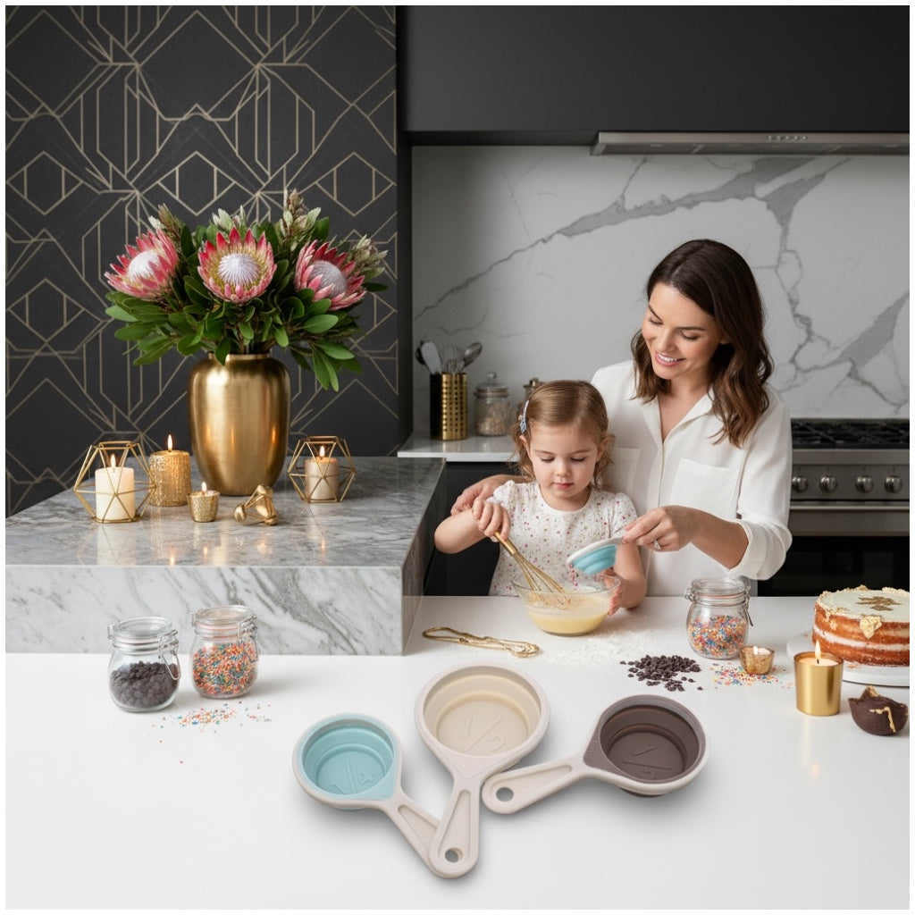 3 Piece Collapsible Silicone Measuring Cups Set for Baking and Cooking