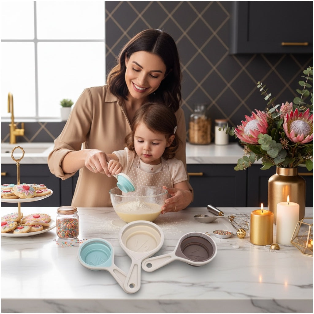 3 Piece Collapsible Silicone Measuring Cups Set for Baking and Cooking