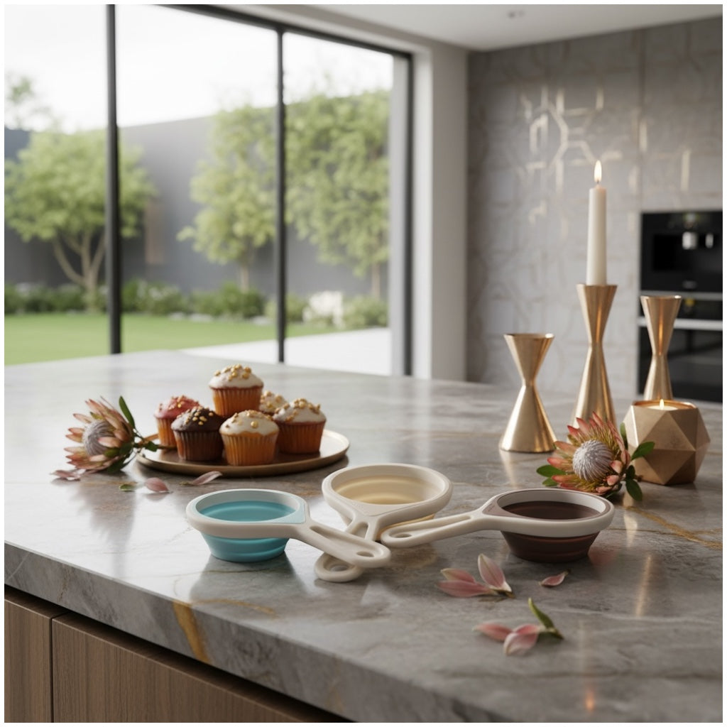 3 Piece Collapsible Silicone Measuring Cups Set for Baking and Cooking