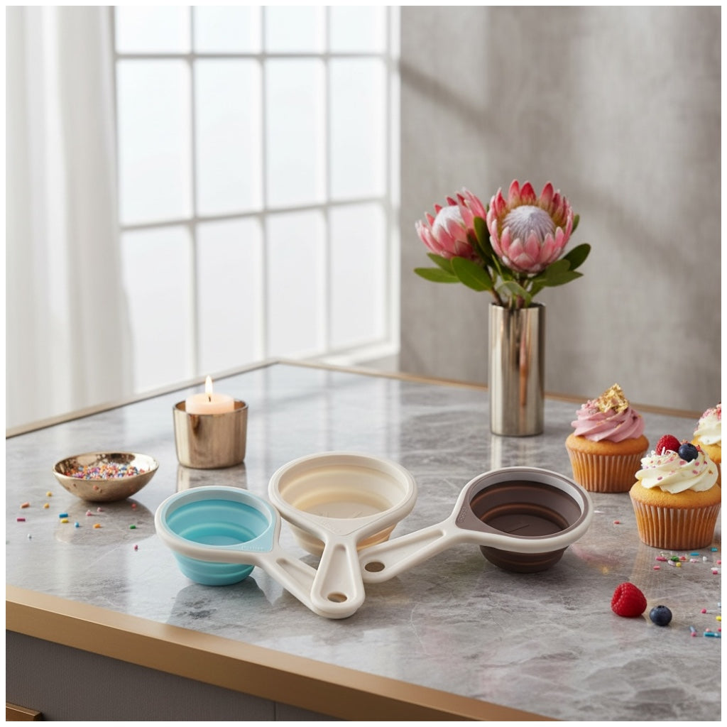 3 Piece Collapsible Silicone Measuring Cups Set for Baking and Cooking