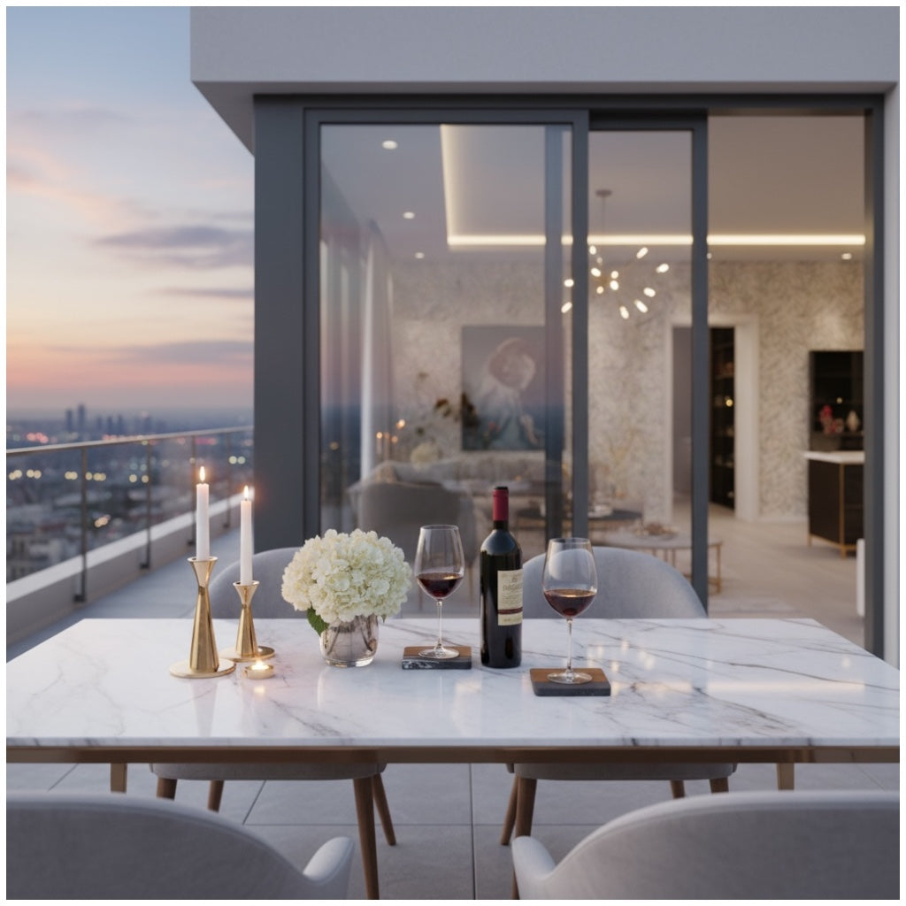 Elegant Marble and Acacia Wood Coasters - Set of 4 -Square Anti Slip Design