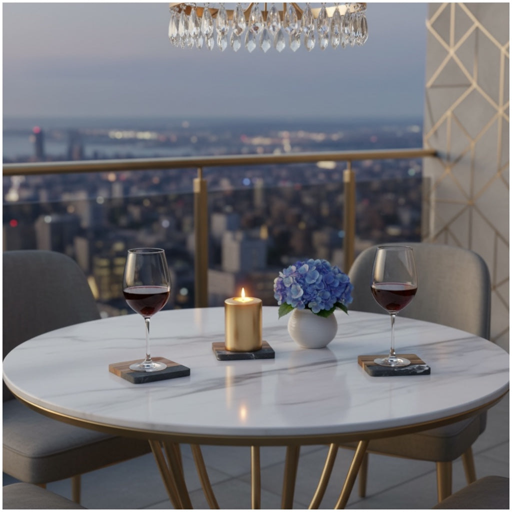 Elegant Marble and Acacia Wood Coasters - Set of 4 -Square Anti Slip Design