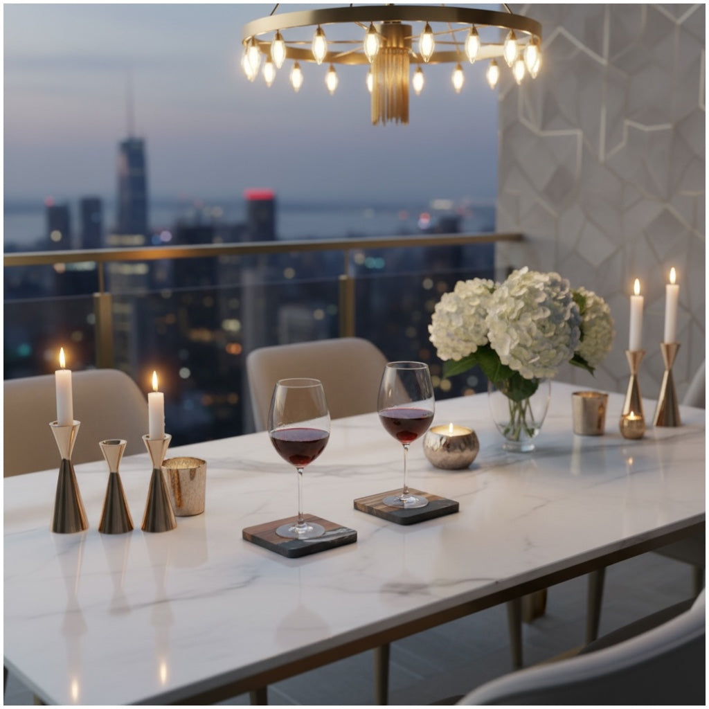 Elegant Marble and Acacia Wood Coasters - Set of 4 -Square Anti Slip Design