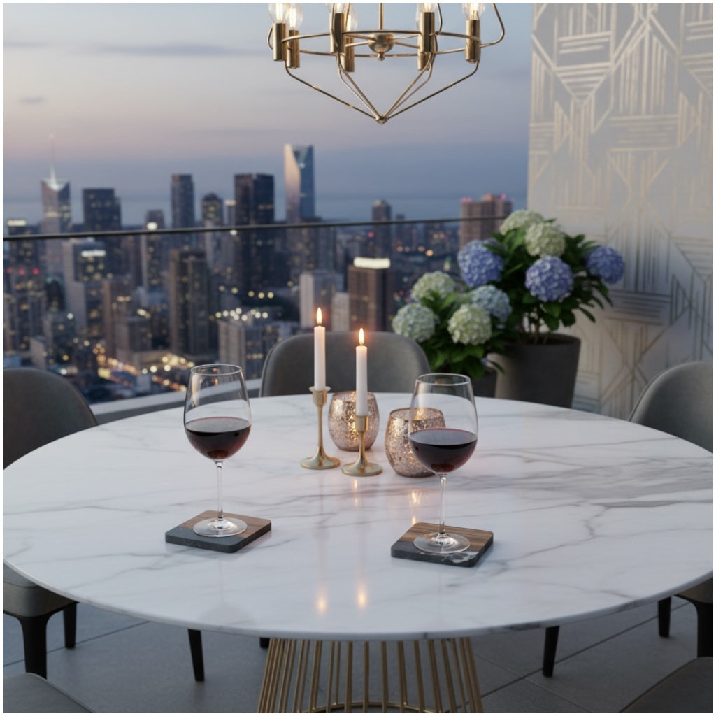 Elegant Marble and Acacia Wood Coasters - Set of 4 -Square Anti Slip Design