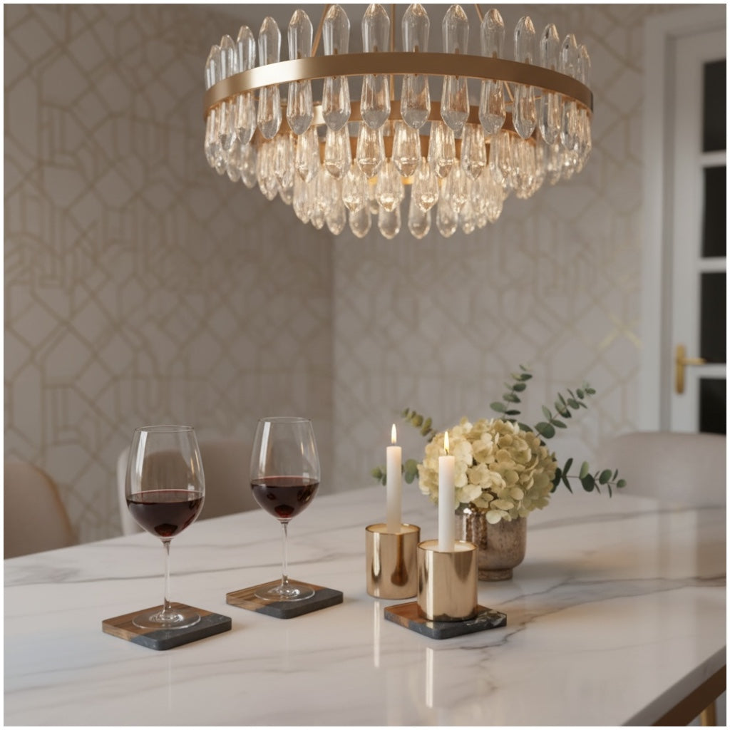 Elegant Marble and Acacia Wood Coasters - Set of 4 -Square Anti Slip Design